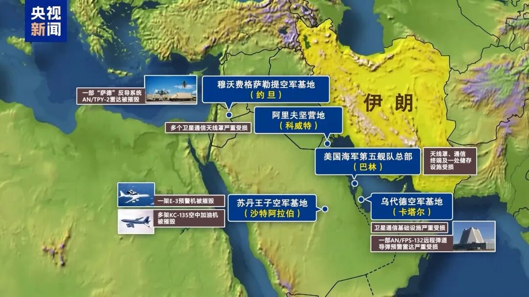 损失惨重！美国高端雷达系统、数十架飞机、仓库、指挥部、飞机机库和卫星通信基础被伊朗袭击(图1)